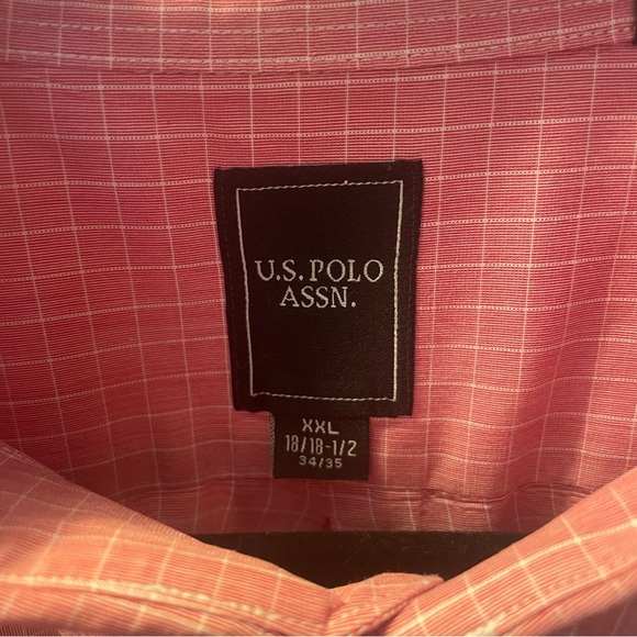 U.S. Polo Assn. Mens Size 18/18.5 XXL Pink Checkered Button-Down Long Sleeve - Picture 10 of 12